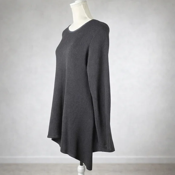Stella Carakasi Small Black Tunic Sweater Assymetrical Hem Leather Back Womens - Picture 4 of 16